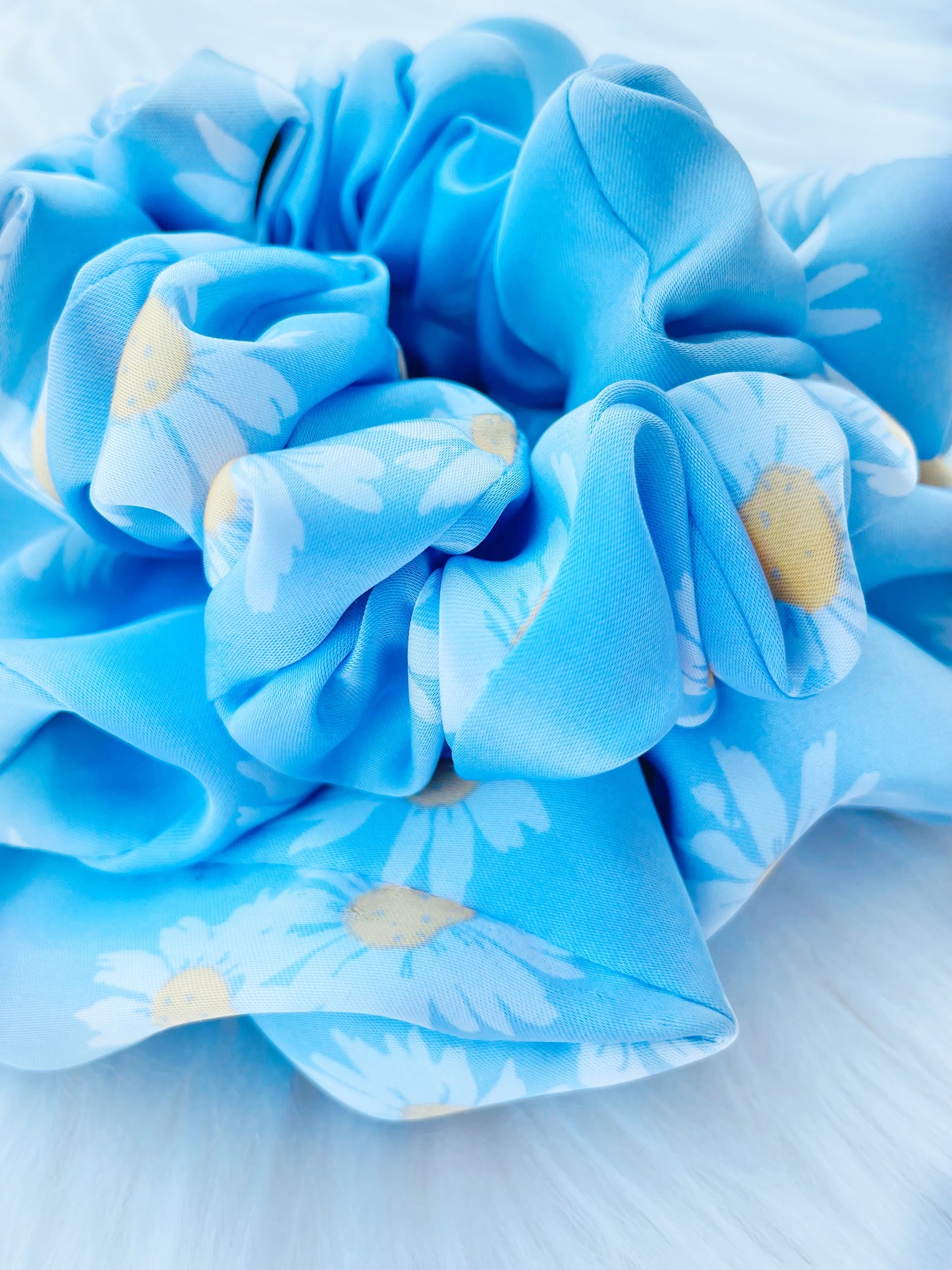 DAKOTA| EMI AND CO | blue satin floral scrunchies 