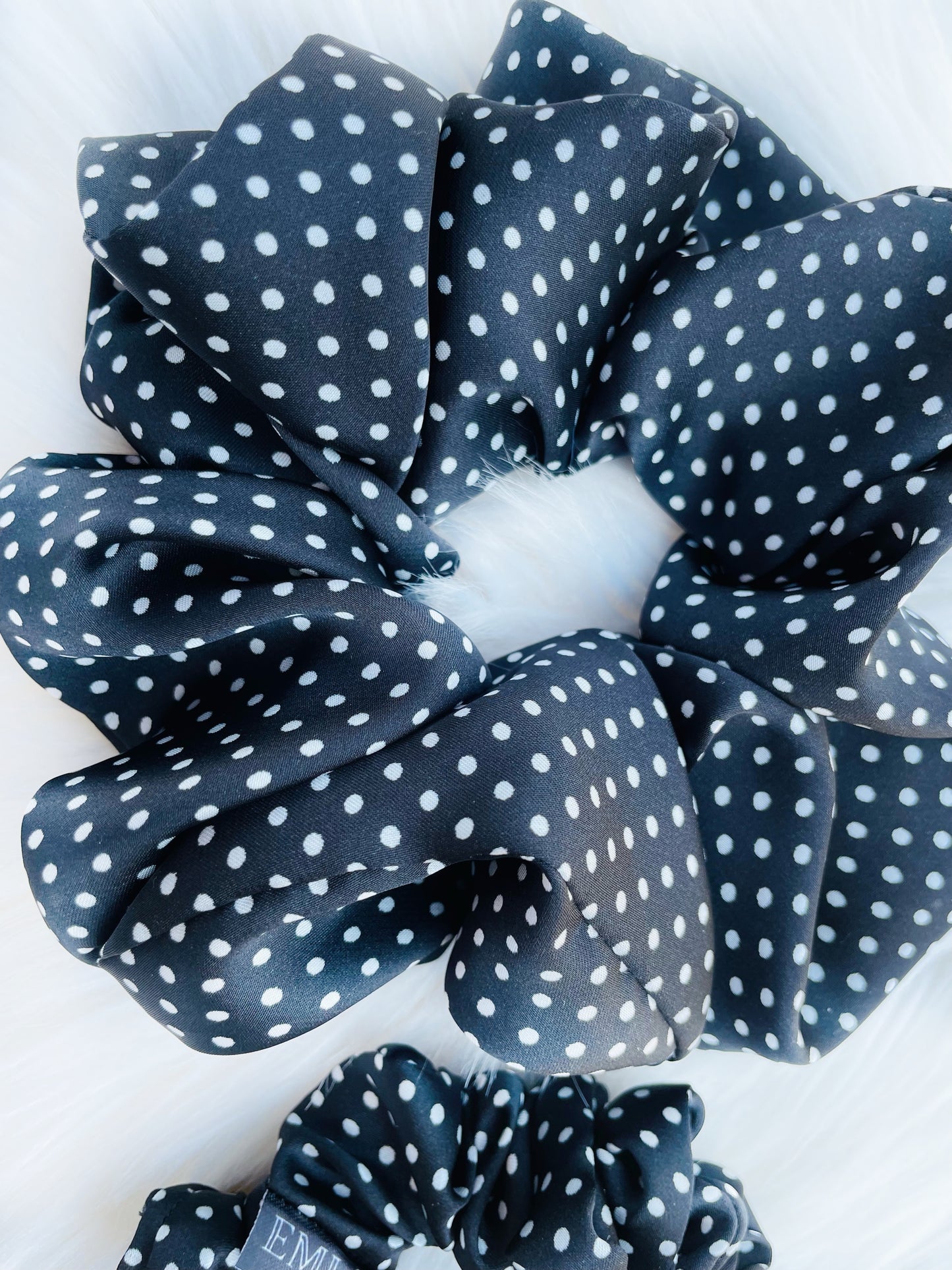 LEILANI |EMI AND CO | black satin polka dot scrunchie