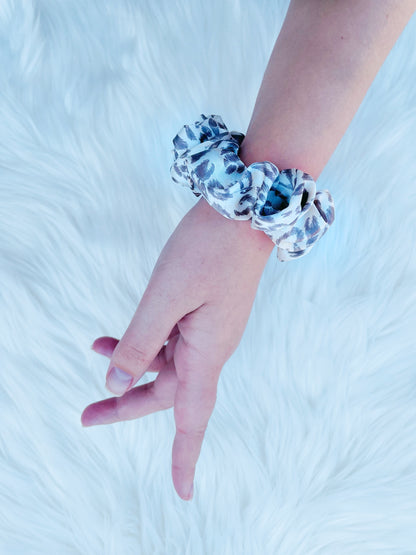 Leopard print mini satin scrunchie on hand | EMI AND CO | AMITY MINI 