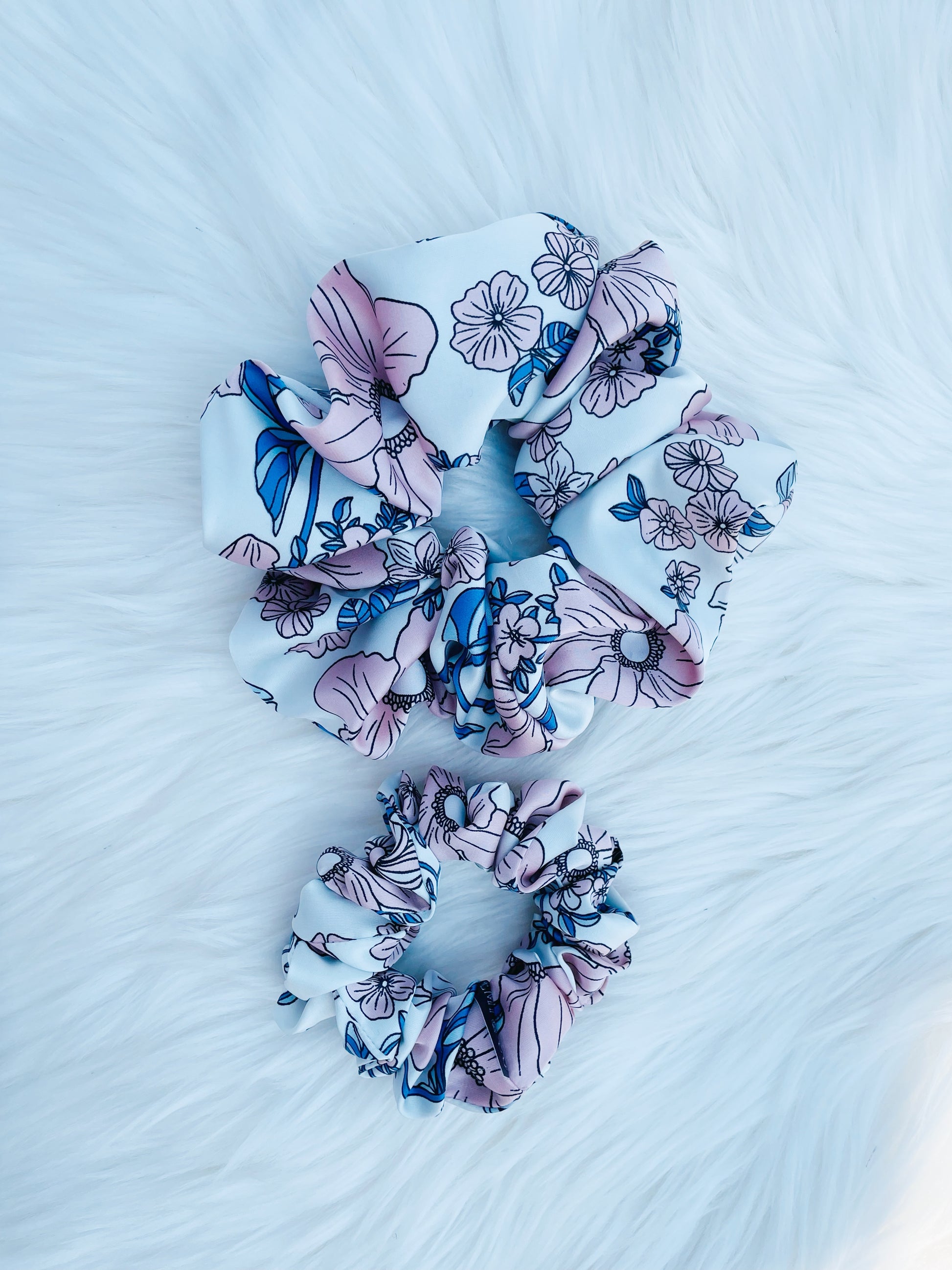 EMALINE | EMI AND CO | floral blue and pink scrunchies 