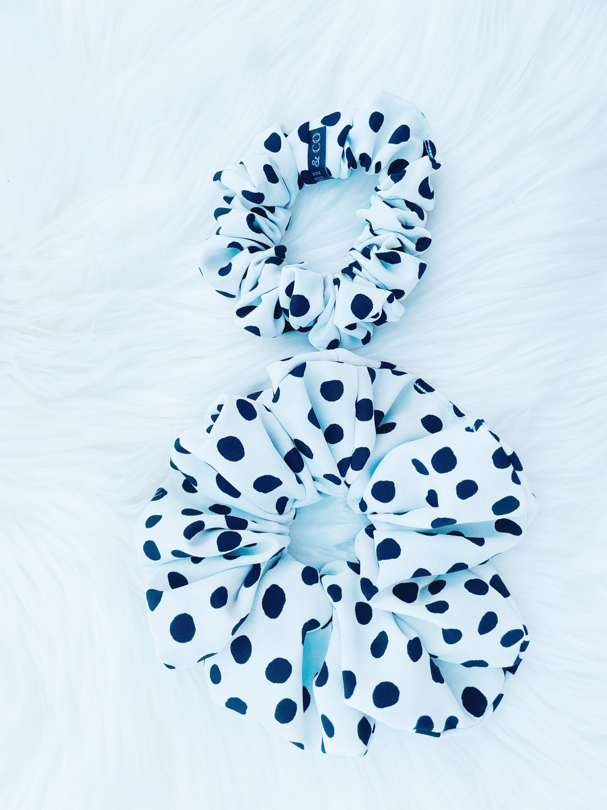 ANGELINA MINI | EMI AND CO | mini black and white polka dot scrunchie 