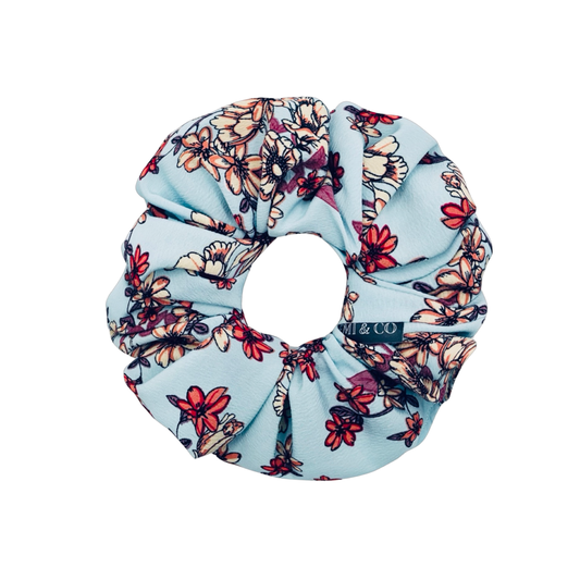 NEVAEH|EMI AND CO | blue and red floral scrunchie 