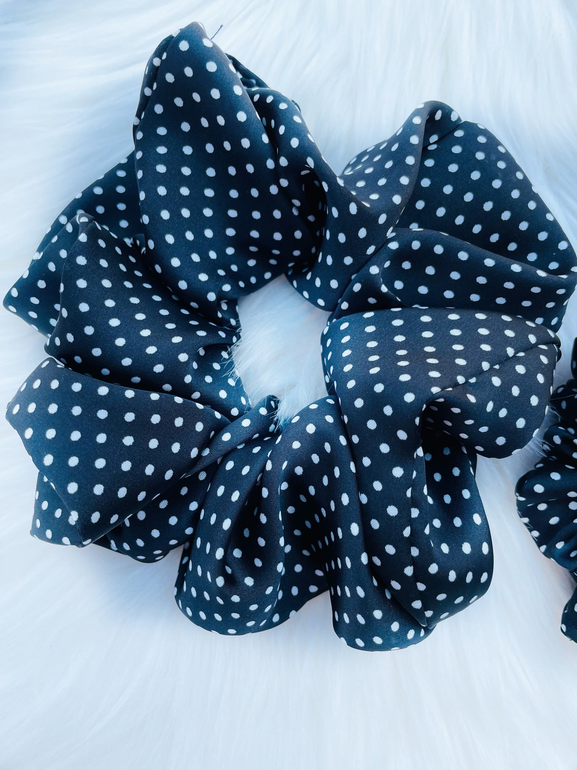 LEILANI |EMI AND CO | black satin polka dot scrunchie