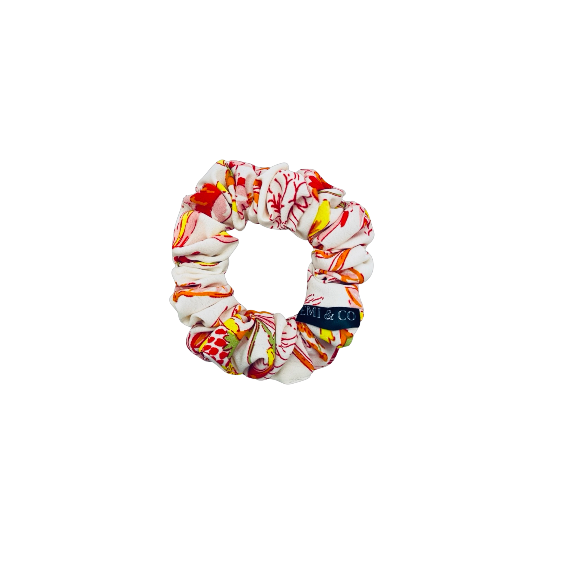 POPPY MINI|EMI AND CO| Mini white and orange floral scrunchie