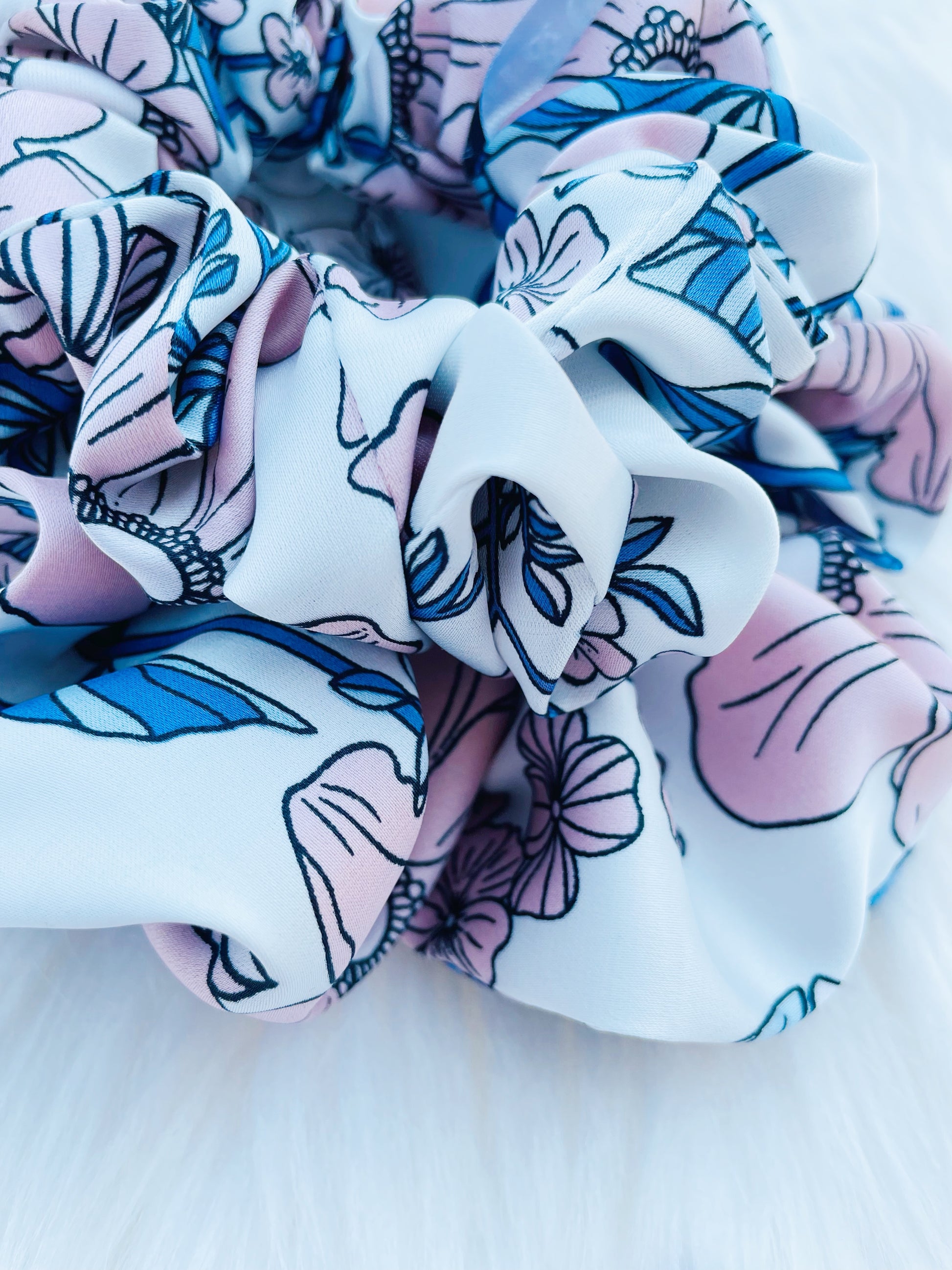 EMALINE| EMI AND CO | floral blue and pink scrunchies 