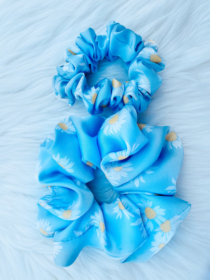 DAKOTA| EMI AND CO | blue satin floral scrunchies