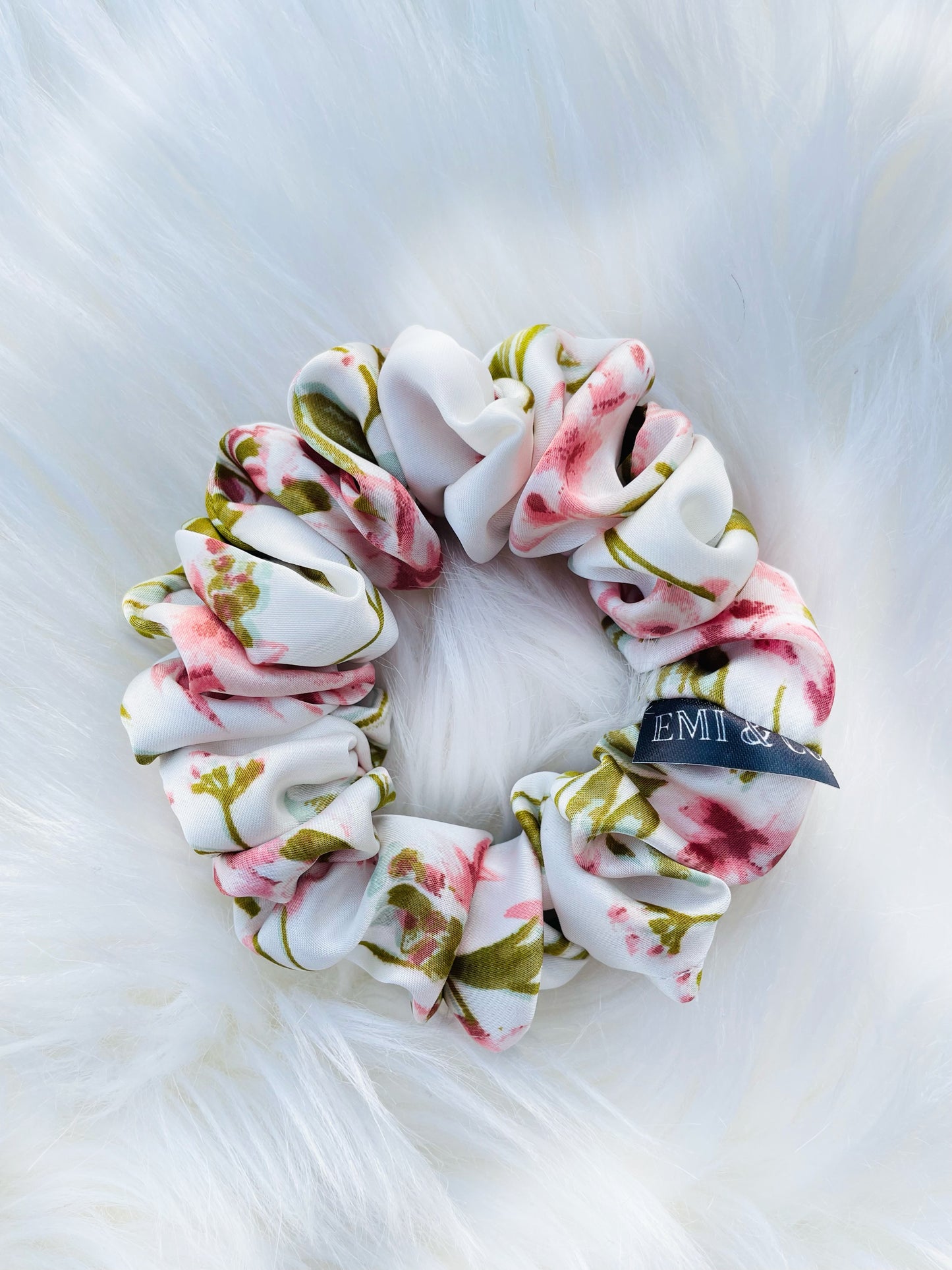 KAYOMI MINI | EMI AND CO | mini satin pink and green scrunchie 