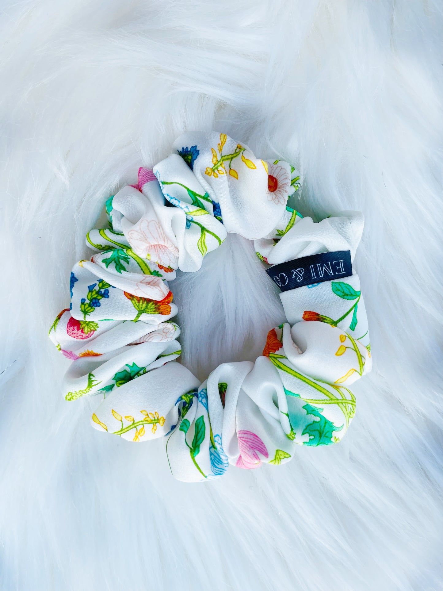 KAYA MINI | EMI AND CO | mini orange, green yellow floral scrunchie  