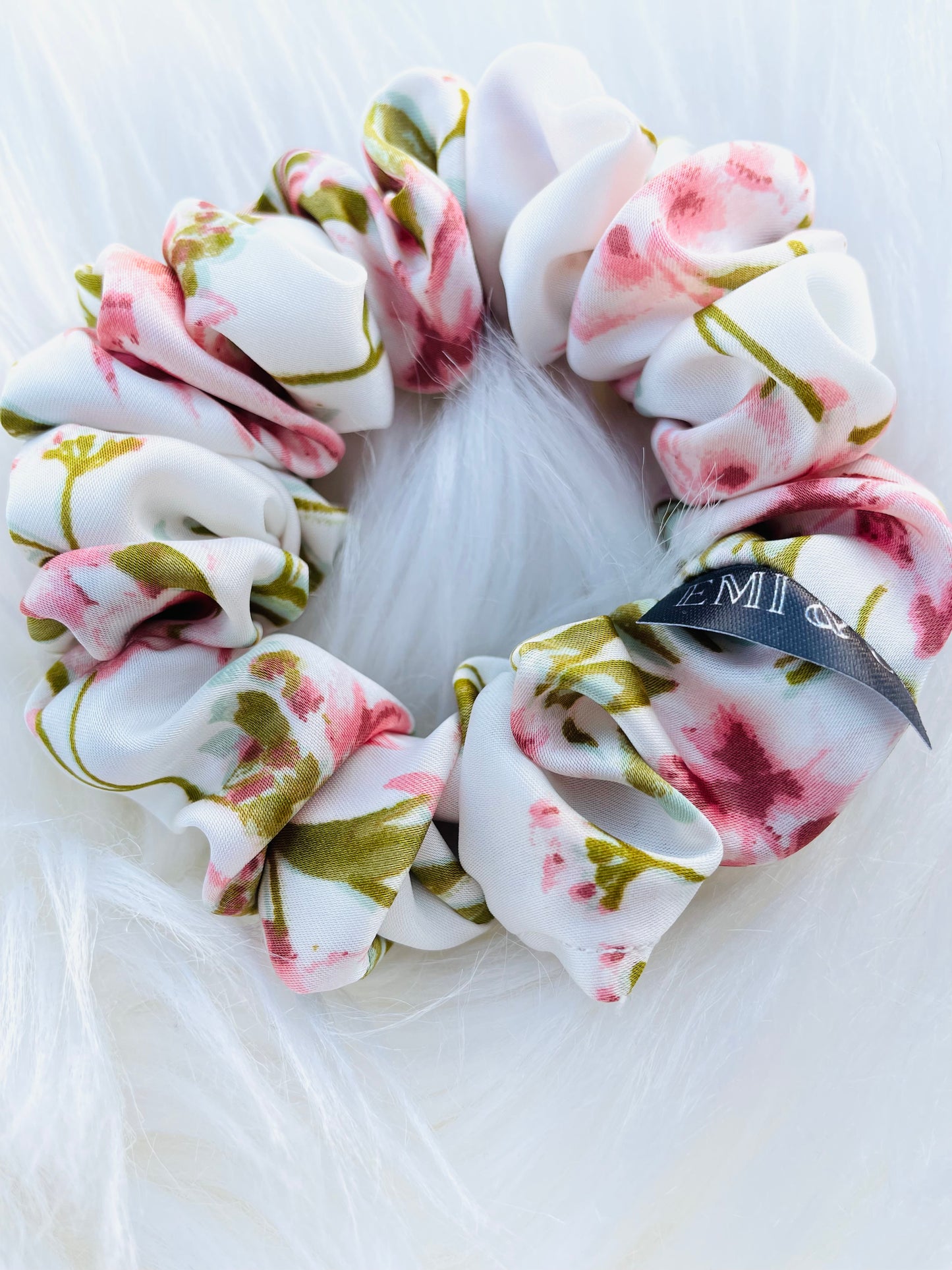 KAYOMI MINI | EMI AND CO | mini satin pink and green scrunchie 