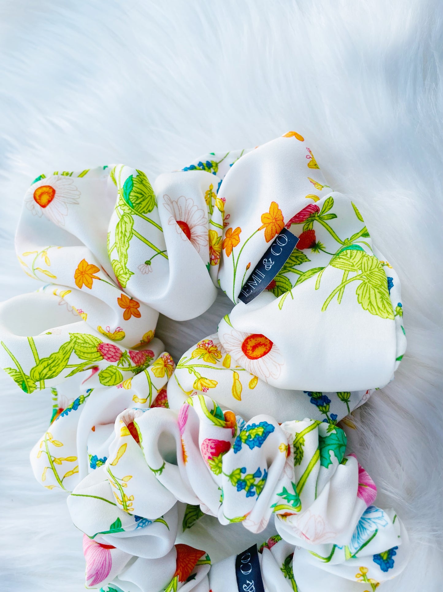 KAYA| EMI AND CO | orange, white and green floral scrunchie 