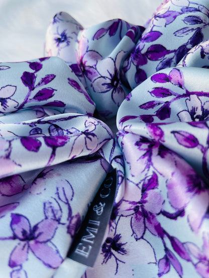 YOLANDA| EMI AND CO | floral purple satin scrunchie