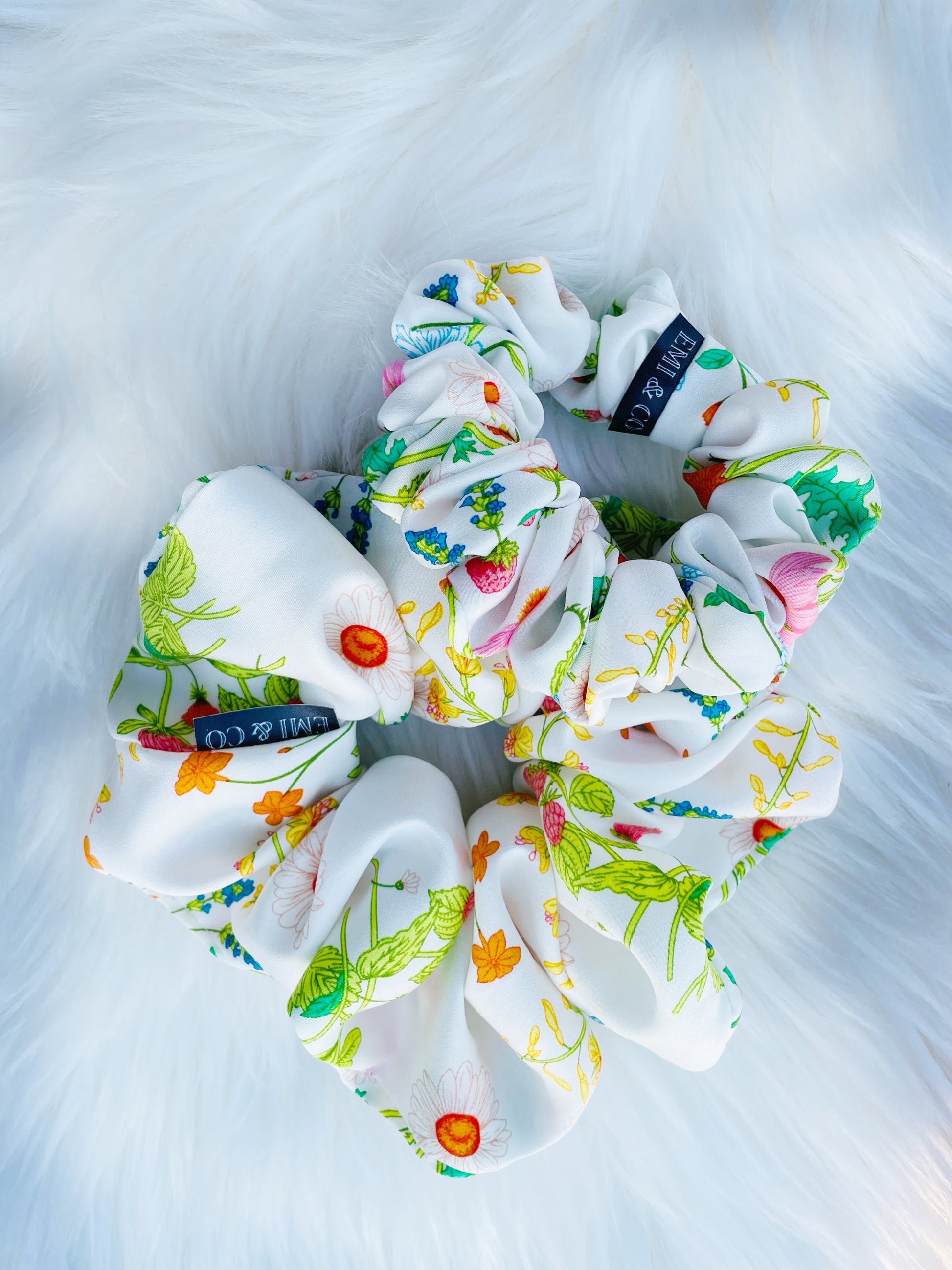 KAYA| EMI AND CO | orange, white and green floral scrunchies