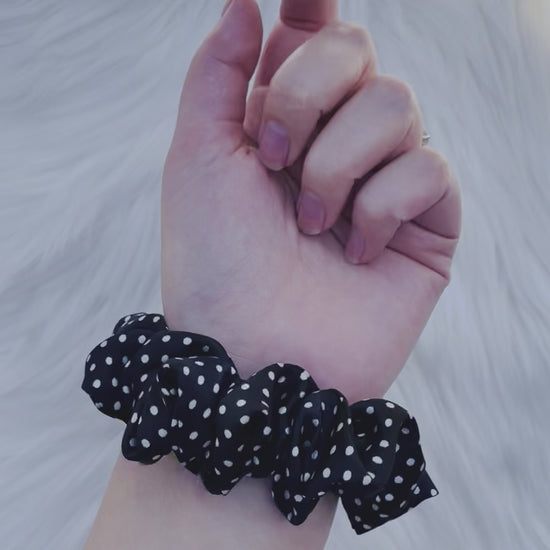 LEILANI MINI |EMI AND CO | mini black satin polka dot scrunchie