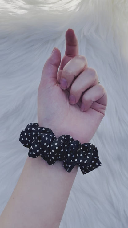 LEILANI MINI |EMI AND CO | mini black satin polka dot scrunchie