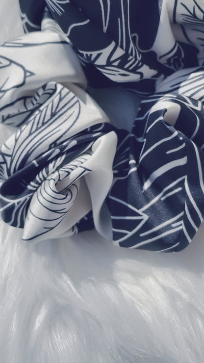 BAMBI | EMI AND CO | floral satin black and white scrunchies 