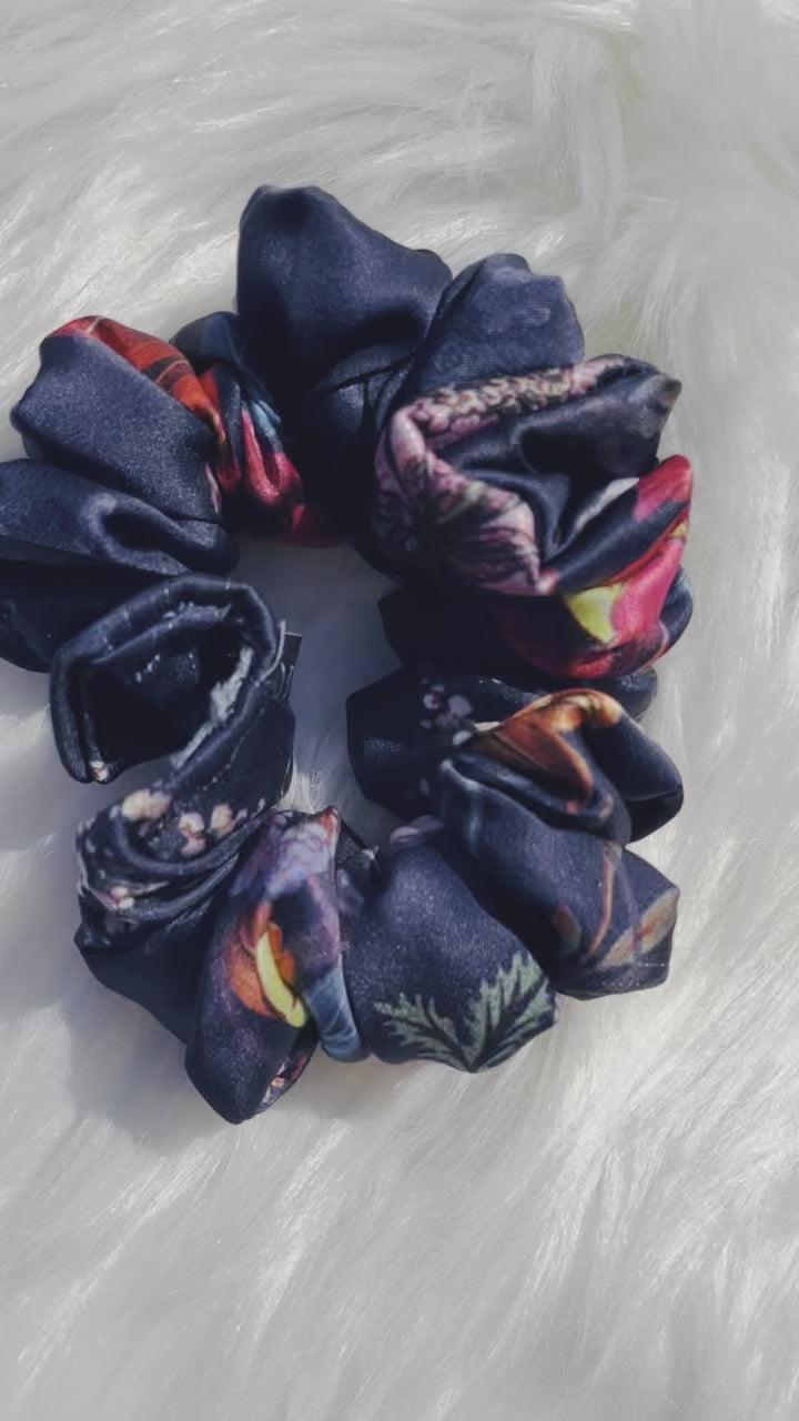 HAILEY | EMI AND CO | floral blue satin scrunchie 