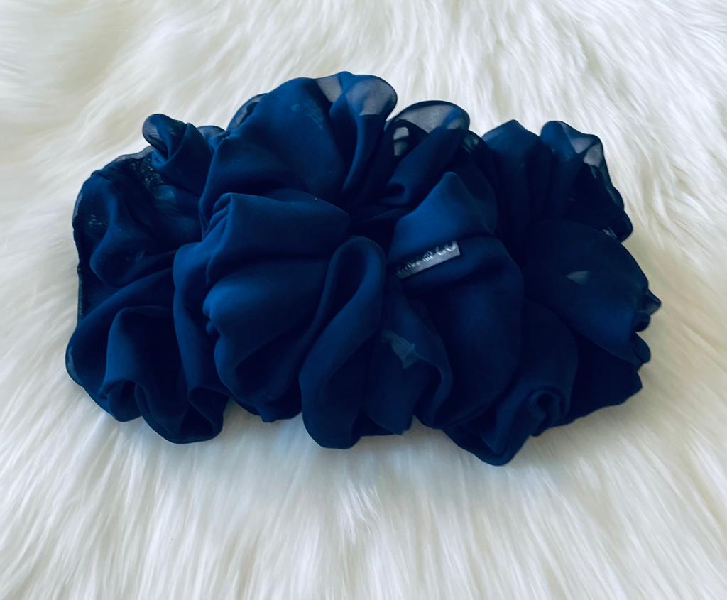 navy blue oversized chiffon scrunchie |EMI & CO | AMARA