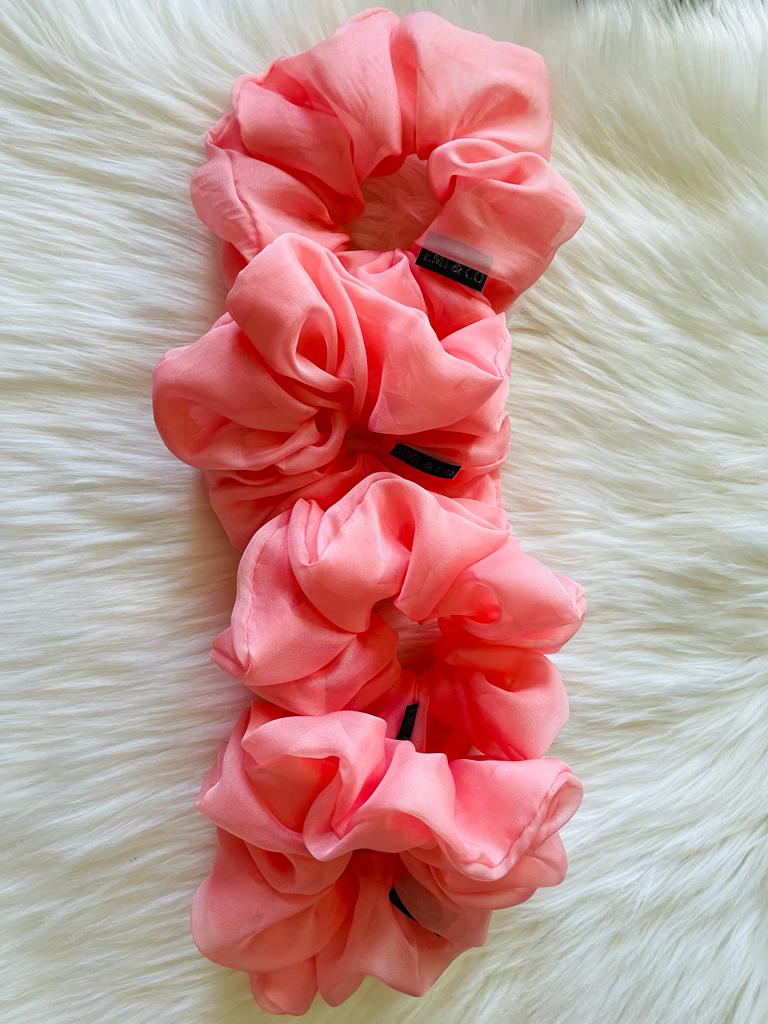 Peach pink oversized chiffon scrunchies | EMI & CO | ELORA 