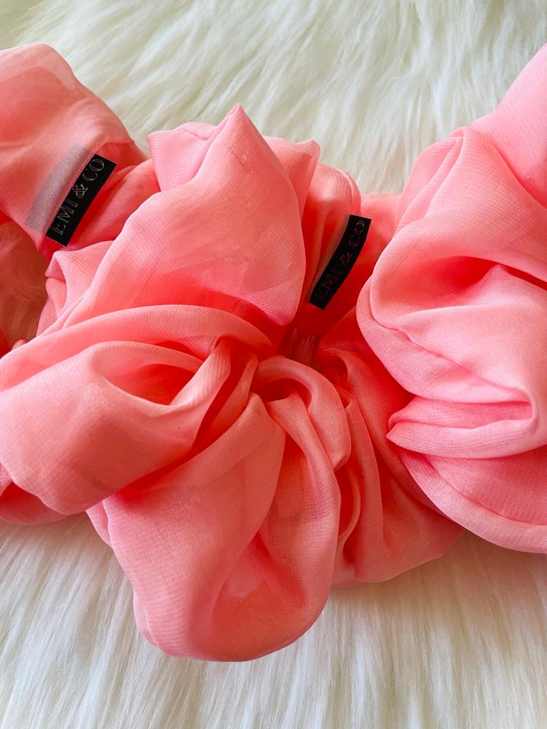 Peach pink oversized chiffon scrunchies | EMI & CO | ELORA 