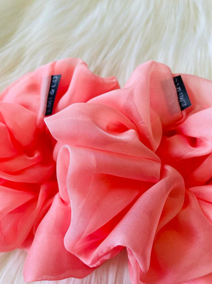 Peach pink oversized chiffon scrunchies | EMI & CO | ELORA 