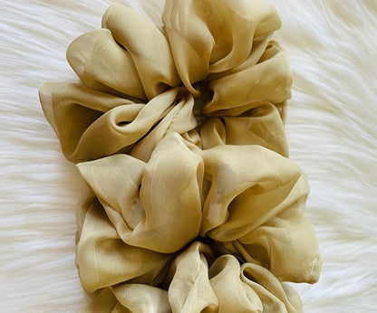 moss green oversized chiffon scrunchies | EMI & CO | Felicity 