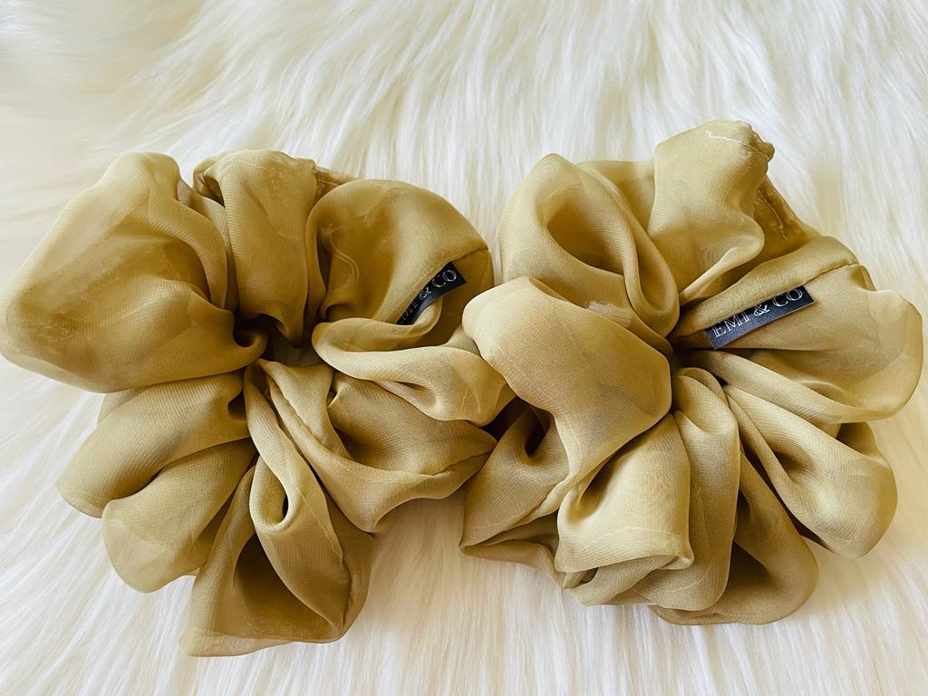 moss green oversized chiffon scrunchies | EMI & CO | Felicity 