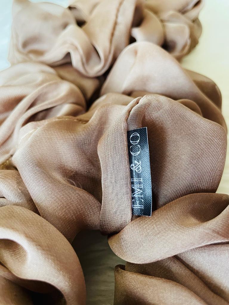 brown oversized chiffon scrunchie | EMI & CO | HAZEL