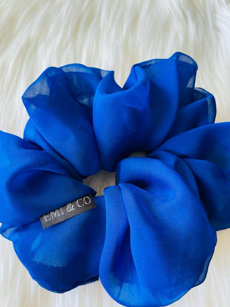 royal blue oversized chiffon scrunchie | EMI & CO | KAYLEE