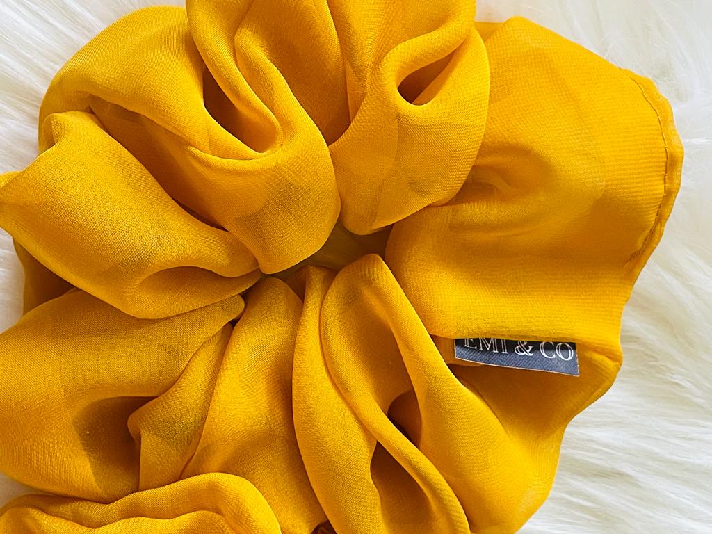 oversized yellow chiffon scrunchie | EMI & CO | olivia 