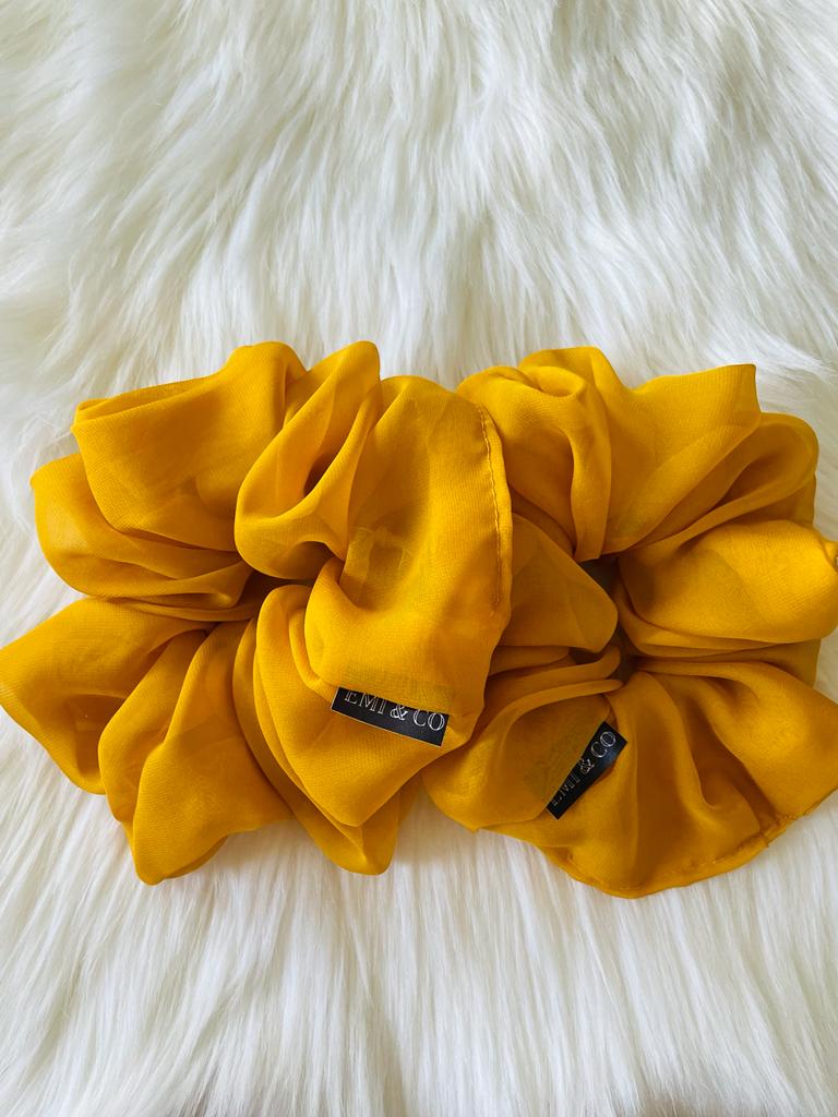 oversized yellow chiffon scrunchies | EMI & CO | olivia 