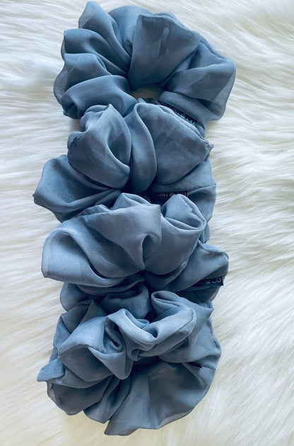 Oversized grey chiffon scrunchies