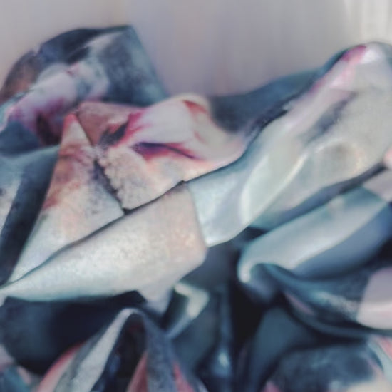 BLOSSOM| EMI AND CO | blue floral satin scrunchies 