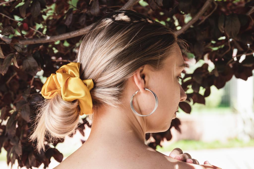 AUTUMN | EMI & CO | yellow satin oversized scrunchie