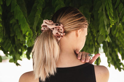 EMILY | EMI & CO | pink velvet scrunchie in hair