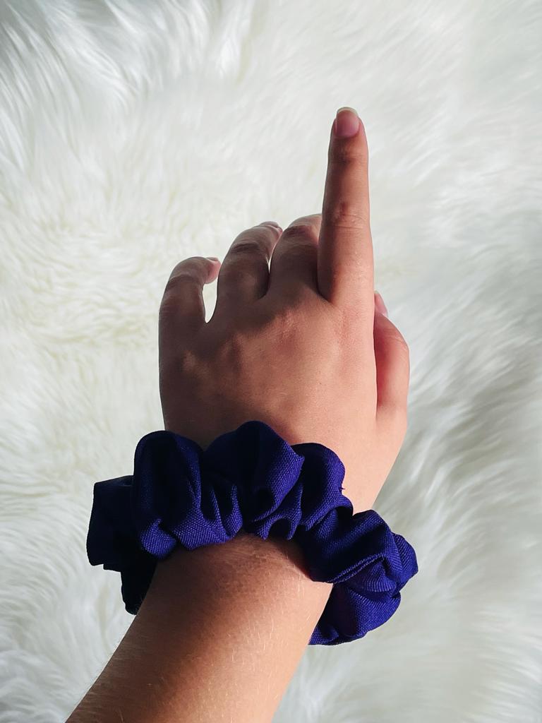 PEACE | EMI & CO | mini vibrant purple scrunchie on wrist