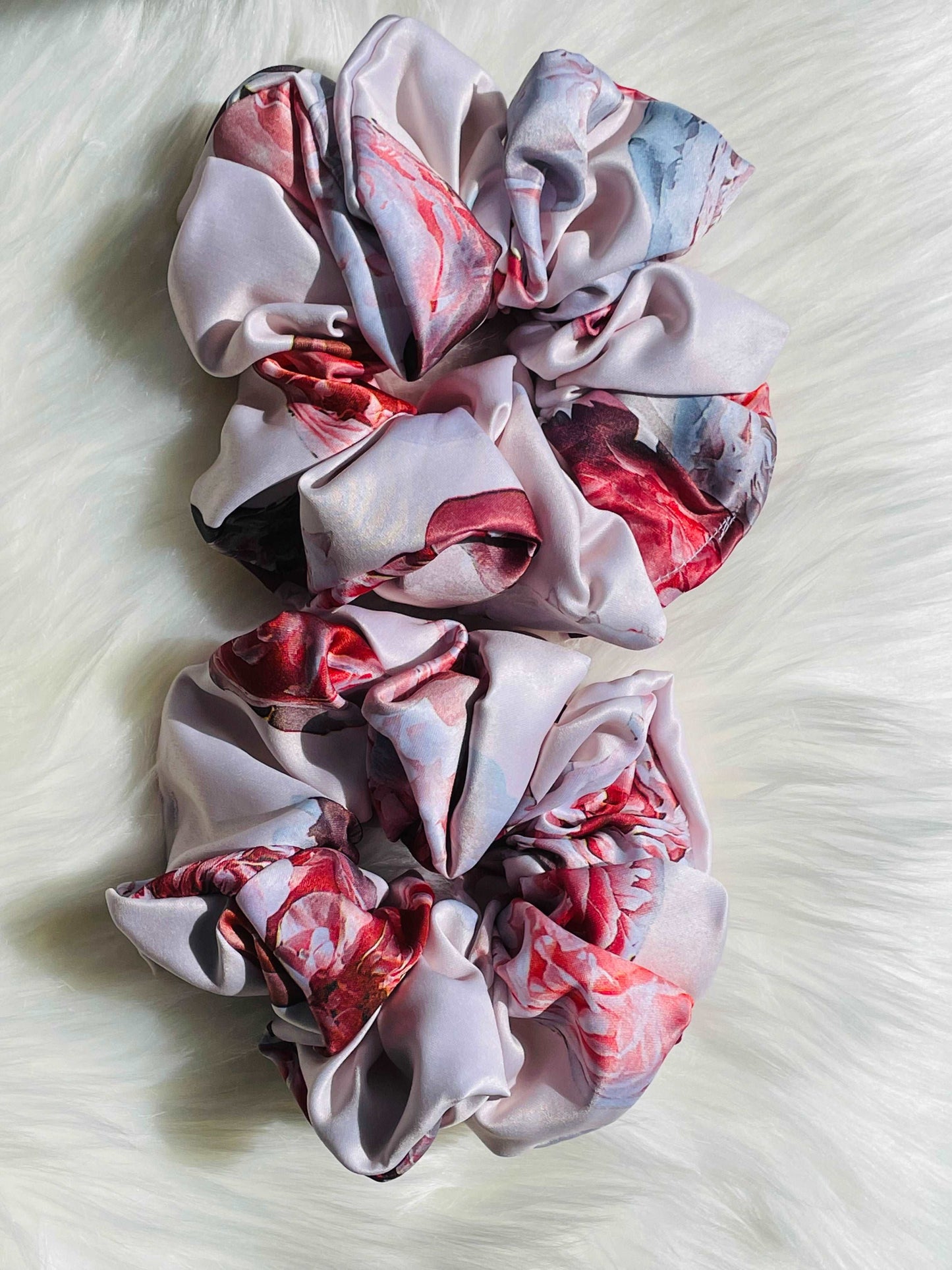 VERA | EMI & CO | oversize pink floral satin scrunchies 