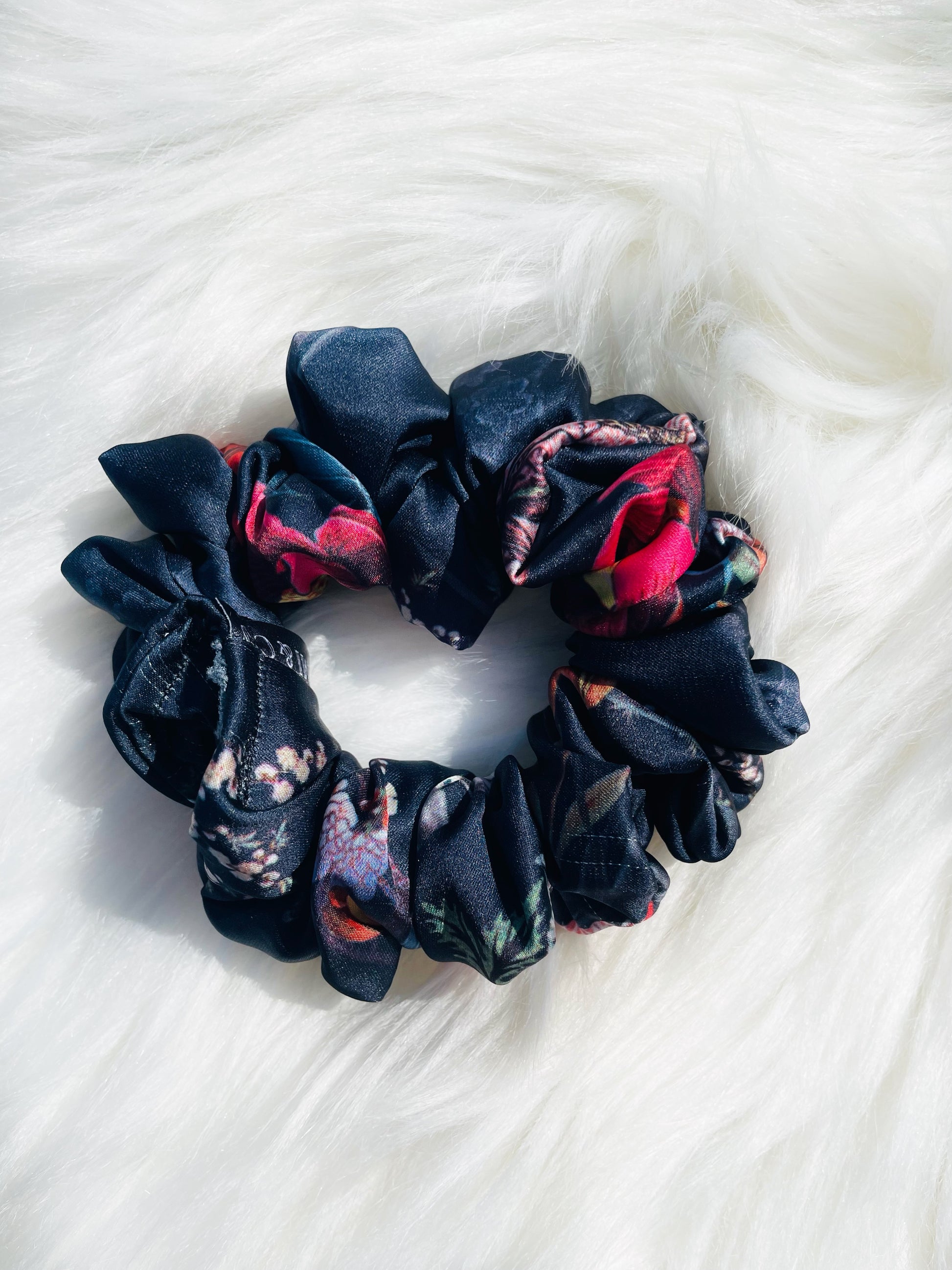 HAILEY | EMI AND CO | floral satin blue scrunchie 