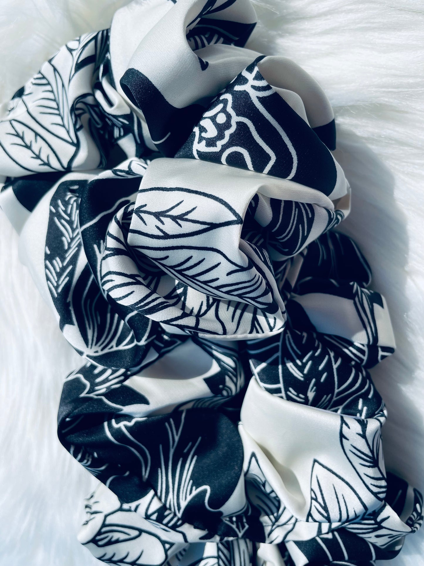 BAMBI | EMI AND CO | floral black and white satin scrunchies 