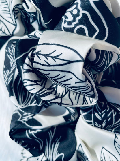 BAMBI | EMI AND CO | floral black and white satin scrunchies